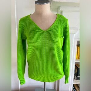 Made in Brazil Knit Neon Green Sweater - Size Medium - Pocket - Adorable